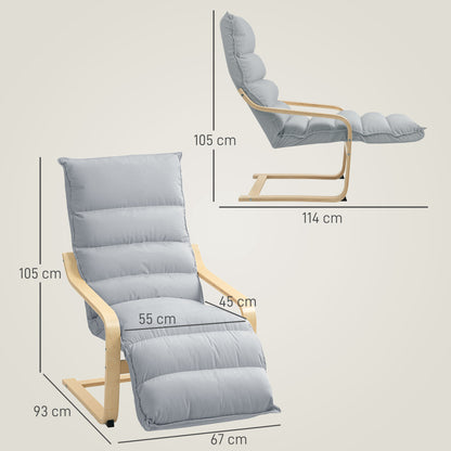 Loungestoel – Fauteuil – Relaxstoel – Kamerstoel – Armstoel – Lichtgrijs – Verstelbare Voetensteun – Berkenhout Frame