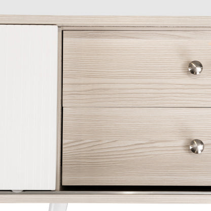 TV Meubel – TV Kast – Tv Lowboard – Media Console – Modern Cabinet – 2 Lades – Spaanplaat Wit-Hout – Compact 102-124 cm