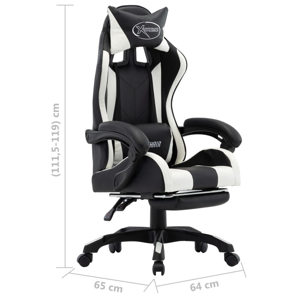 Gamestoel – Gaming Stoel – Game Stoel – Gaming Chair – Racestoel – Verstelbare Rugleuning – Kunstleer Wit/Zwart