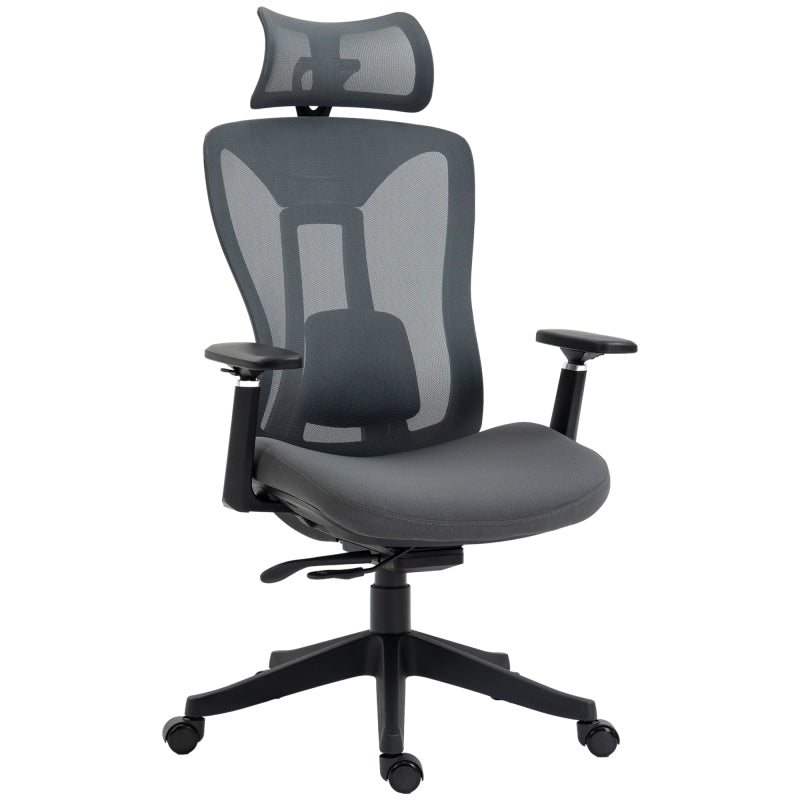 Ergonomische Bureaustoel – Kantoorstoel – Werkstoel – Deskchair – Bureaustoel Verstelbaar – Kantelfunctie 135° – Verstelbare Armleuningen – Ademend Mesh Grijs