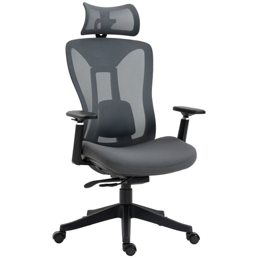 Ergonomische Bureaustoel – Kantoorstoel – Werkstoel – Deskchair – Bureaustoel Verstelbaar – Kantelfunctie 135° – Verstelbare Armleuningen – Ademend Mesh Grijs