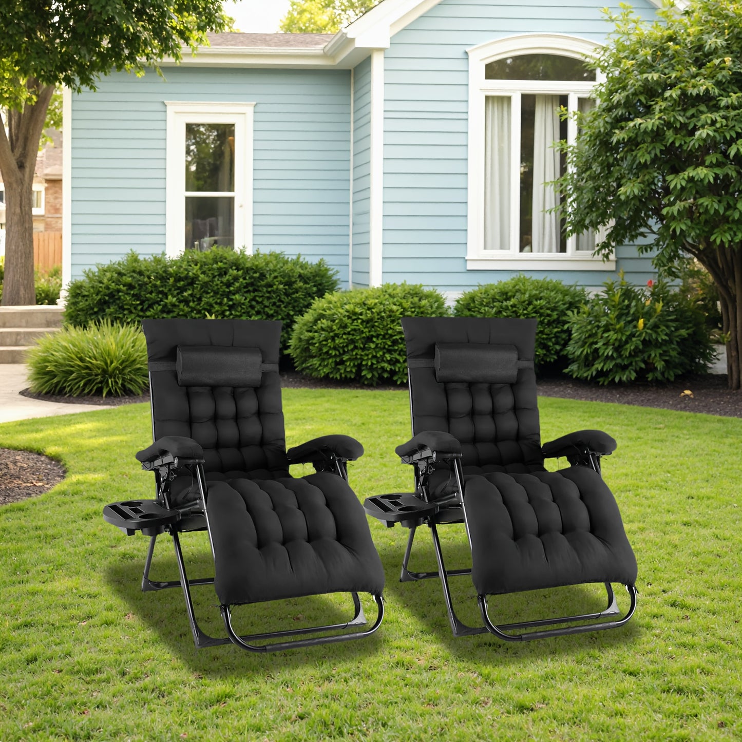 Tuinstoelen – Klapstoelen – Ligstoelen – Loungestoelen – Tuinmeubelen – Inklapbaar – Verstelbare Rugleuning – Extra Groot – Met Afneembare Kussens – Zwart Technologie Stof