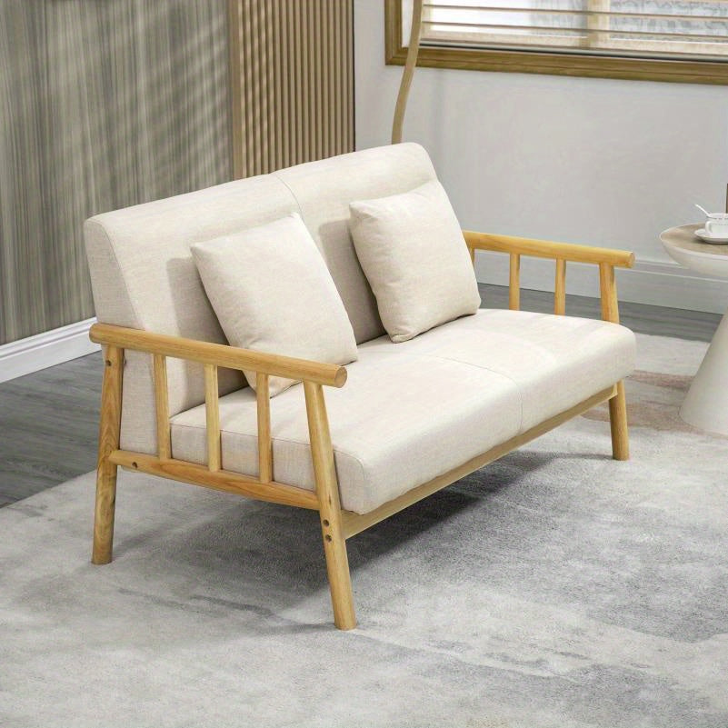 Bank – Sofa – Zitbank – Hoekbank – Linnen Bank – Beige Kleur – Inclusief 2 Lendenkussens – Comfortabele Zitting