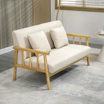 Bank – Sofa – Zitbank – Hoekbank – Linnen Bank – Beige Kleur – Inclusief 2 Lendenkussens – Comfortabele Zitting