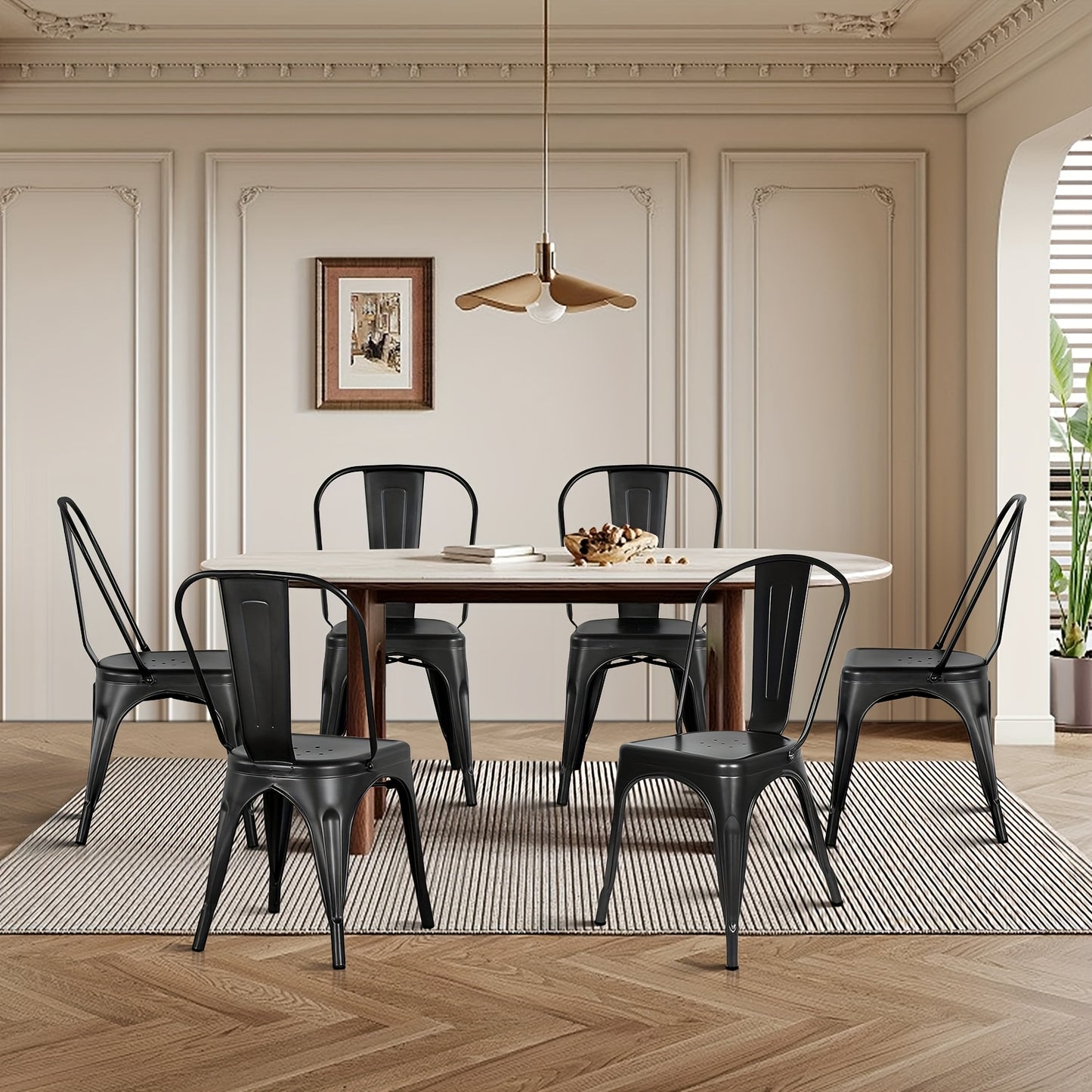 Eetkamerstoelen – Stoelen – Kuipstoelen – Keukenstoelen – Woonkamerstoelen – Industrieel Design – Geverfd Metalen Frame – Set Van 4 – Mat Zwart – Stevig & Duurzaam