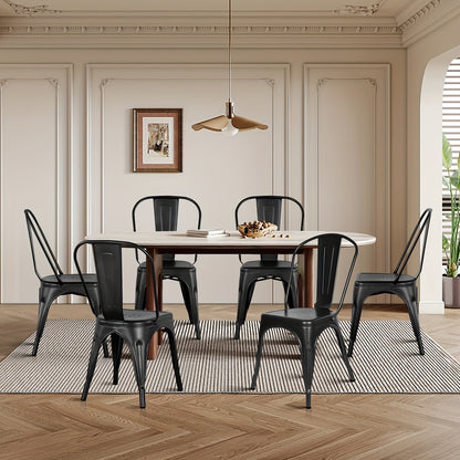 Eetkamerstoelen – Stoelen – Kuipstoelen – Keukenstoelen – Woonkamerstoelen – Industrieel Design – Geverfd Metalen Frame – Set Van 4 – Mat Zwart – Stevig & Duurzaam