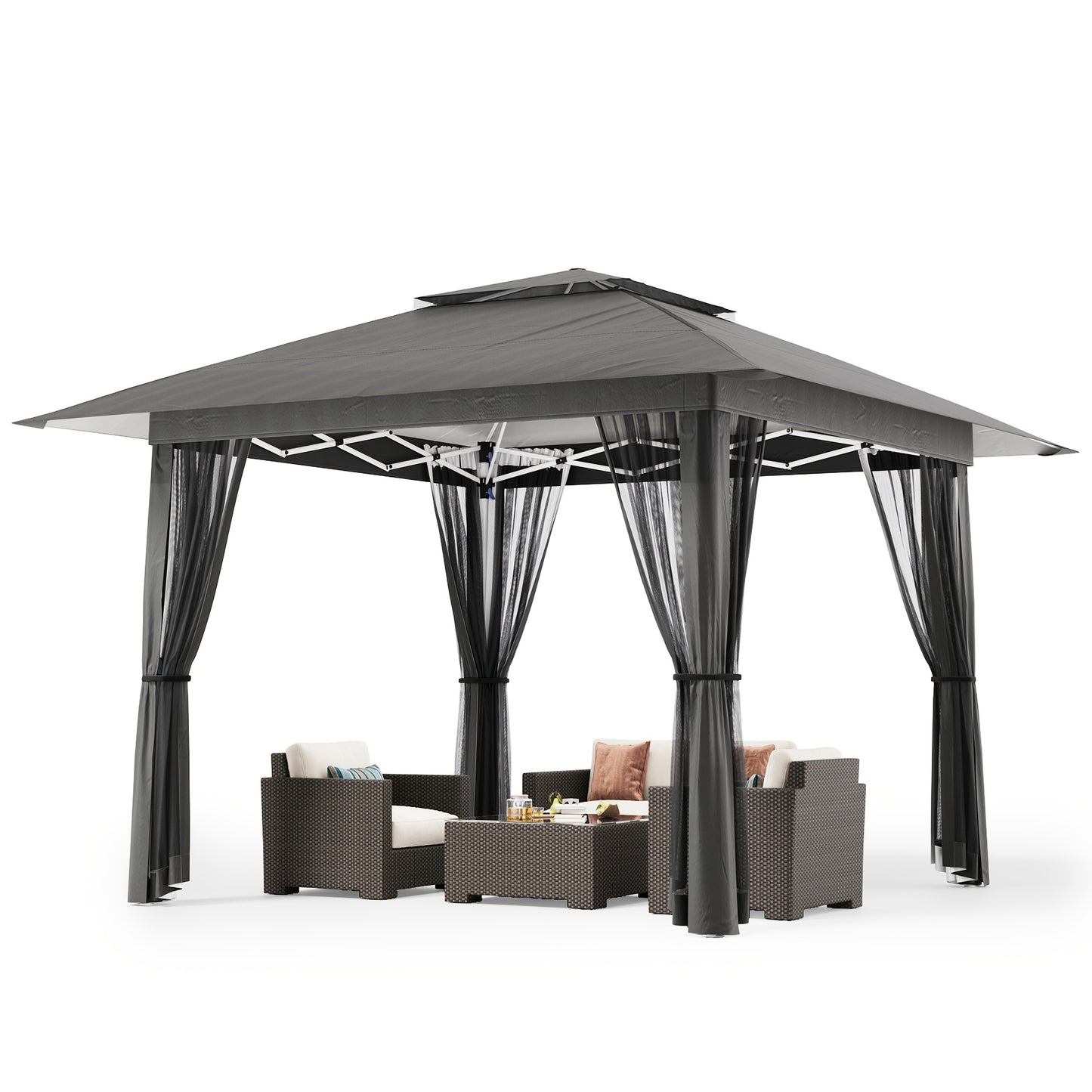 Partytent – Pop-up Tent – Paviljoen – Vouwtent – Schaduwdoek – Waterdicht – Verstelbare Hoogte – Met Muggennet – UV-Beschermend – 3,93x3,93 m – Inclusief Draagtas