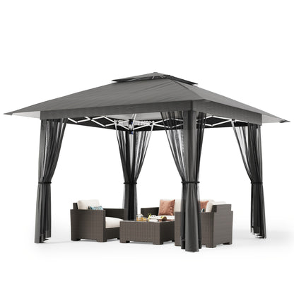 Partytent – Pop-up Tent – Paviljoen – Vouwtent – Schaduwdoek – Waterdicht – Verstelbare Hoogte – Met Muggennet – UV-Beschermend – 3,93x3,93 m – Inclusief Draagtas
