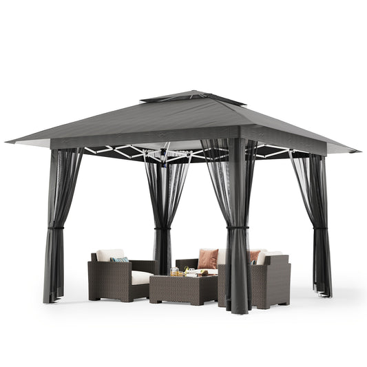 Partytent – Pop-up Tent – Paviljoen – Vouwtent – Schaduwdoek – Waterdicht – Verstelbare Hoogte – Met Muggennet – UV-Beschermend – 3,93x3,93 m – Inclusief Draagtas