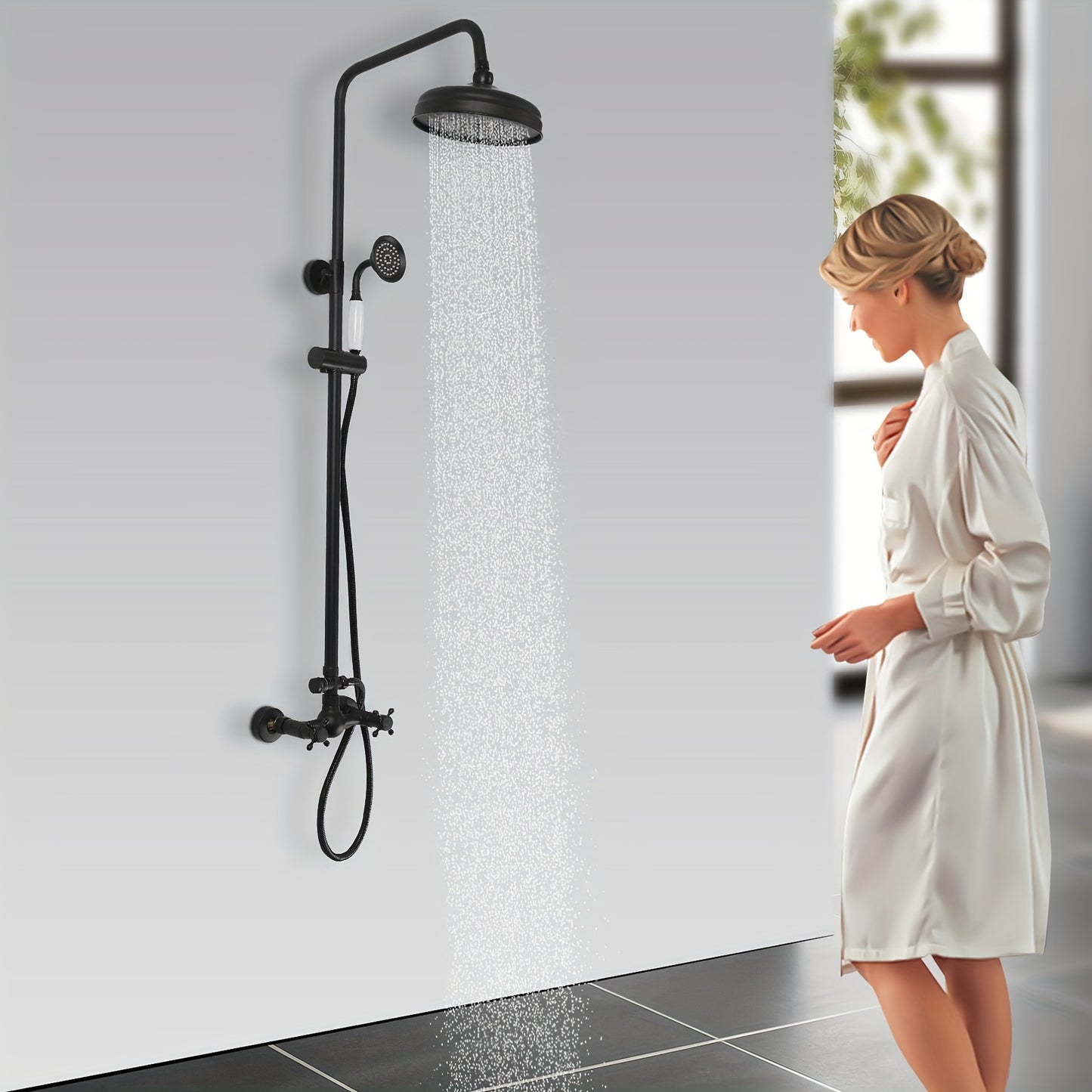 Regendouche – Douche Systeem – Douche Set – Handdouche – Doucheset – Retro Design – Verstelbare Douchestang – Messing & Roestvrijstaal - Zwart