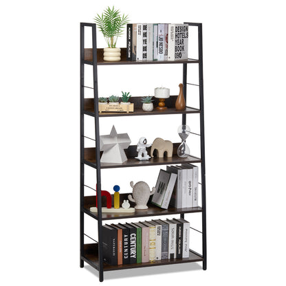 Metalen Boekenplank – Boekenkast – Plankenrek – Opbergkast – Display Rek – 5 Lagen – Stabiel Metalen Frame – Krasbestendige Bruine Afwerking