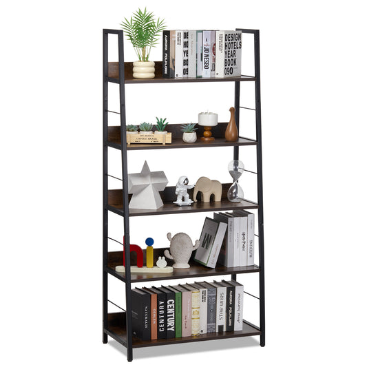 Metalen Boekenplank – Boekenkast – Plankenrek – Opbergkast – Display Rek – 5 Lagen – Stabiel Metalen Frame – Krasbestendige Bruine Afwerking