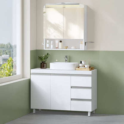Badkamerkast – Wastafelmeubel – Badkamermeubel – Opbergkast – Kast Met Laden – Vrijstaand – 3 Laden En 2 Compartimenten – Duurzaam Spaanplaat – Compact 30x90x64 cm – Wit