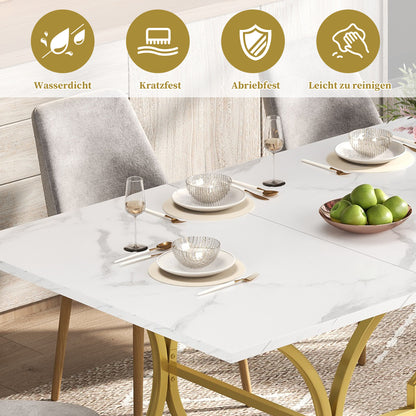 Eettafel – Tafel – Eetkamertafel – Keukentafel – Dinertafel – Extra Lang – Marmerlook – Gouden Metalen Poten – Slijtvast & Waterbestendig – Geschikt voor 8-10 Personen