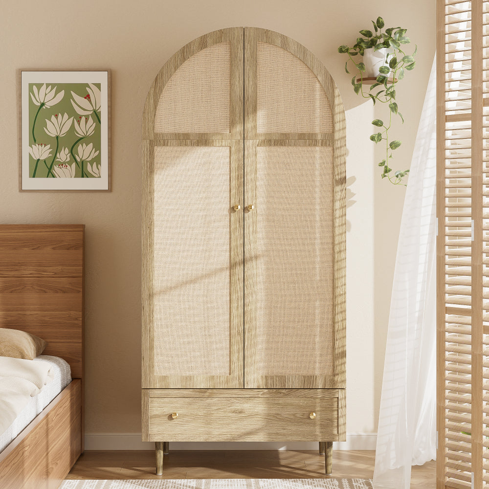 Modern Freestanding Wardrobe with Fabric Doors & Drawers - Oak-Finish, Easy Assembly, 68.58cm+ Height, 3.2+ Cu Ft Capacity, -Standing Dresser for Bedroom/, Wood Color (No Wood)