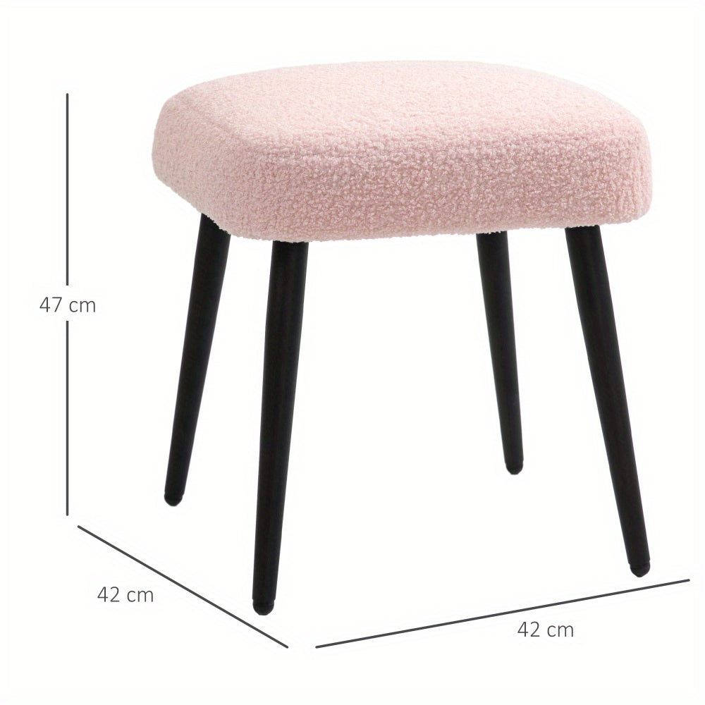 Voetenbank – Voetensteun – Poef – Krukje – Hocker – Roze Vierkant – Cashmere Look – Metalen Poten – Max 120 kg