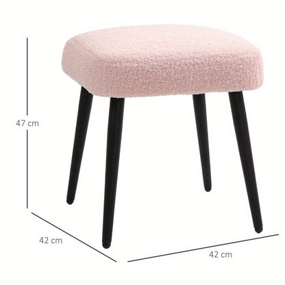 Voetenbank – Voetensteun – Poef – Krukje – Hocker – Roze Vierkant – Cashmere Look – Metalen Poten – Max 120 kg