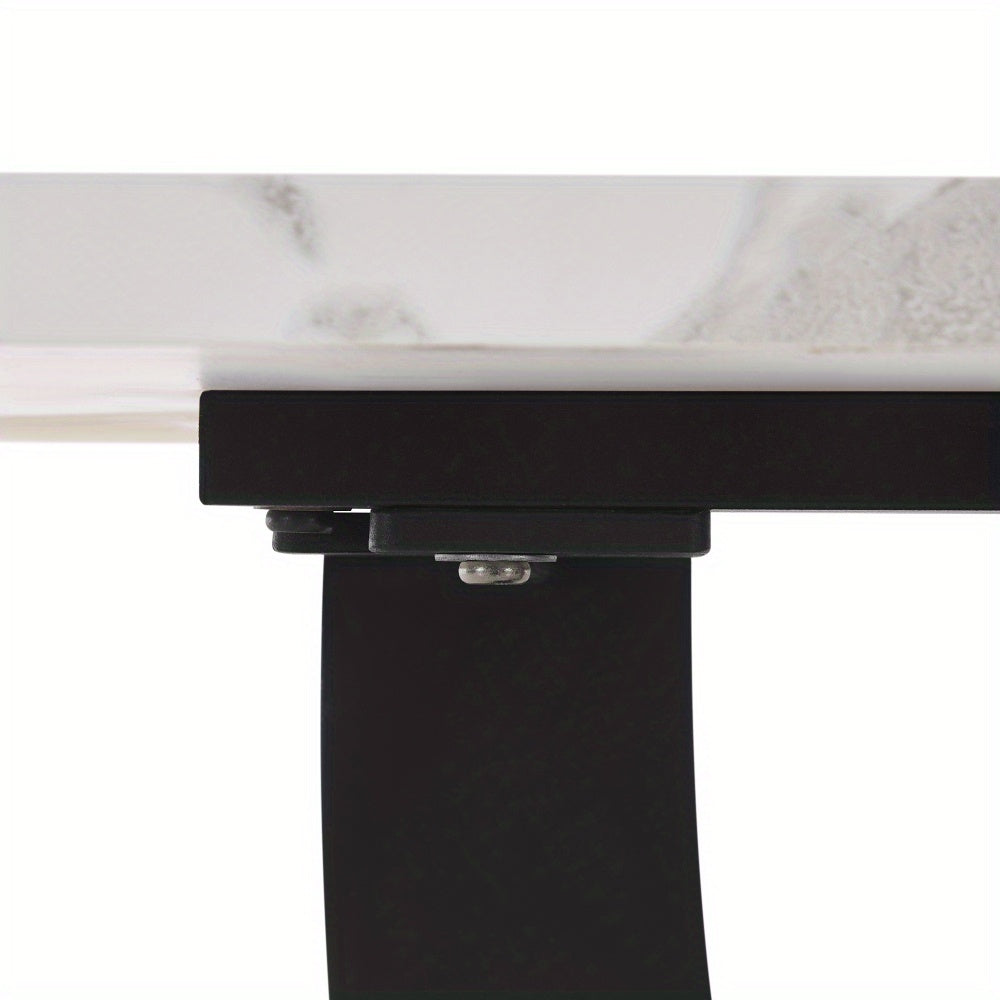 140 x 80cm Dining Table, Modern Kitchen Table, Metal Frame Rectangular Dining Table Modern Marble Pattern Kitchen Table with Adjustable Feet for Dining Room Living Room