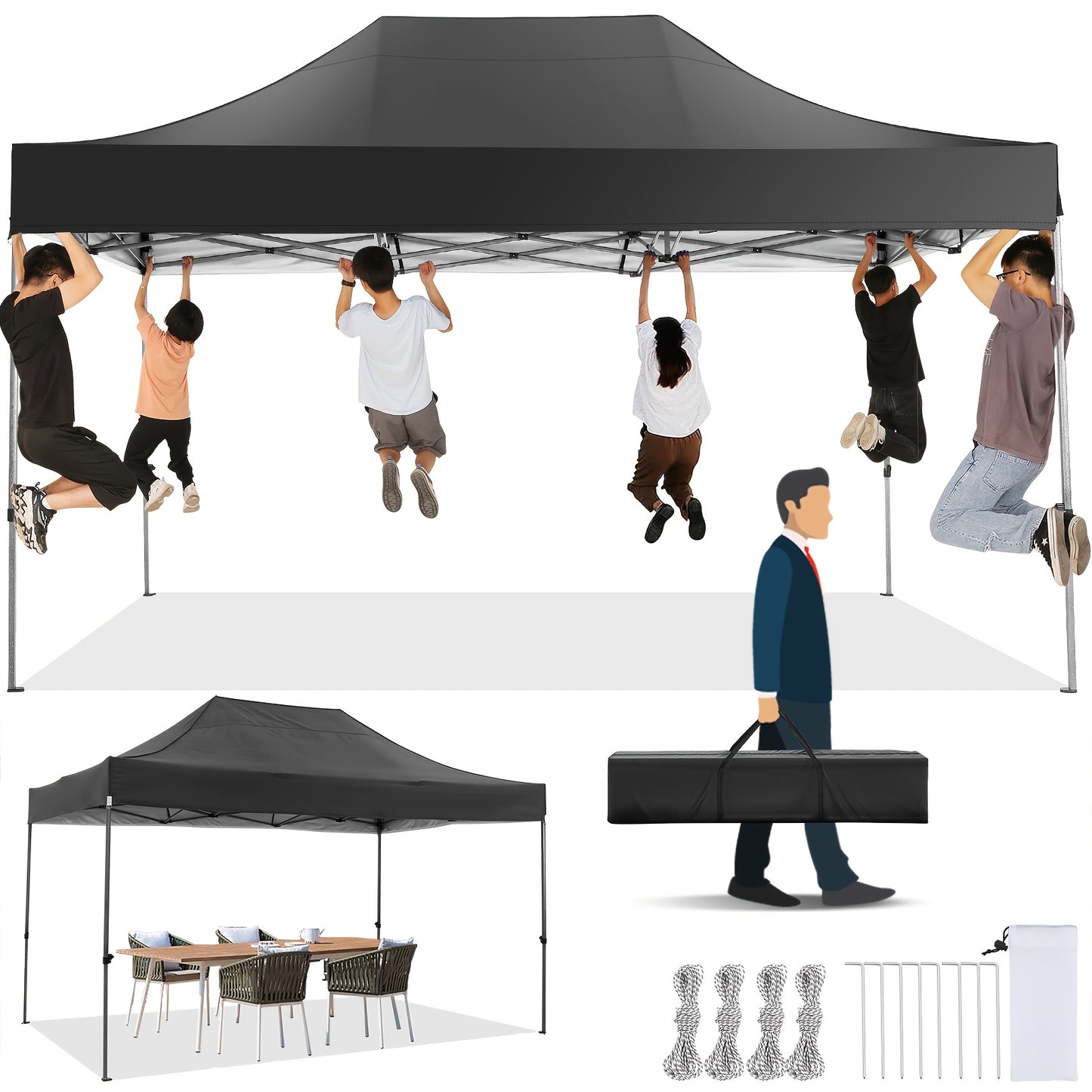 Partytent – Tuinpaviljoen – Easy Up Tent – Vouwtent – Overkapping – 3x4,5 m – 4 Afneembare Zijpanelen – Waterafstotend Frame