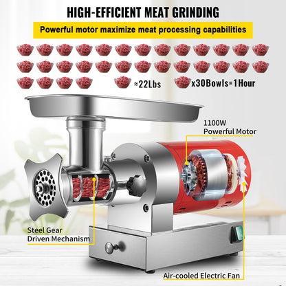 Vleesmolen – Gehaktmolen – Worstmaker – Keukenmachine – Vleesvermalser – 1100W Krachtige Motor – RVS Materiaal
