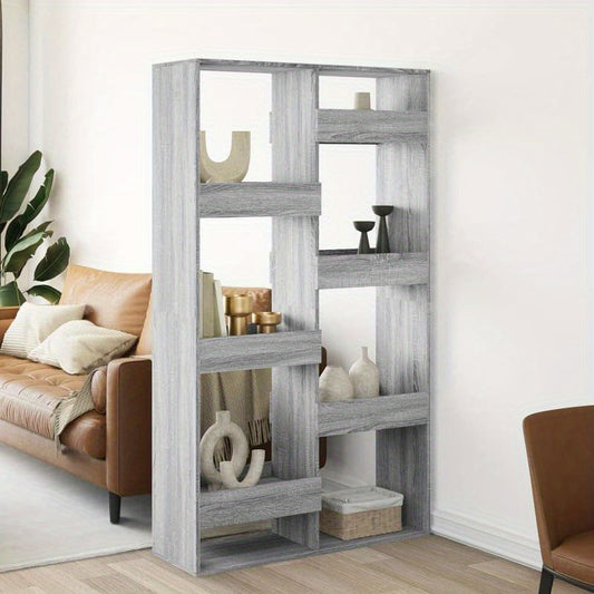 Elegant Gray Sonoma Oak Wood Room Divider - 100x33x175cm, Multi-Shelf Storage Organizer with Open Top, Ideal for Office, Bedroom, Living Room, Study - Modern Minimalist Design, Office Decor