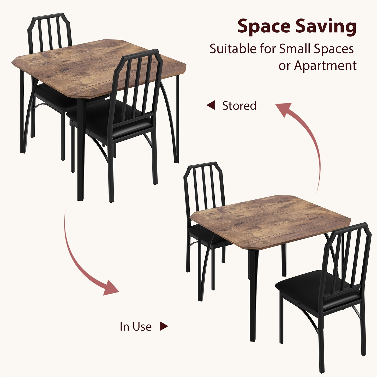 Compact Eettafelset 2 Personen – Eettafel – Tafelset – Stoelenset – Keukentafel – Grijs – Comfortabele PU Kussens – Ruimtebesparend Design