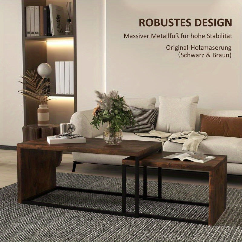 2-delige Set Bijzettafels – Salontafel – Couchtisch – Woonkamertafel – Nachtkastje – MDF en Metaal – Compact Design – Zwart