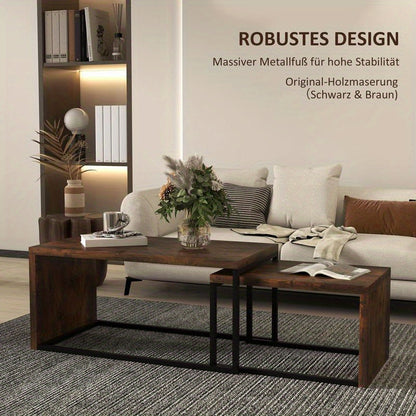 2-delige Set Bijzettafels – Salontafel – Couchtisch – Woonkamertafel – Nachtkastje – MDF en Metaal – Compact Design – Zwart