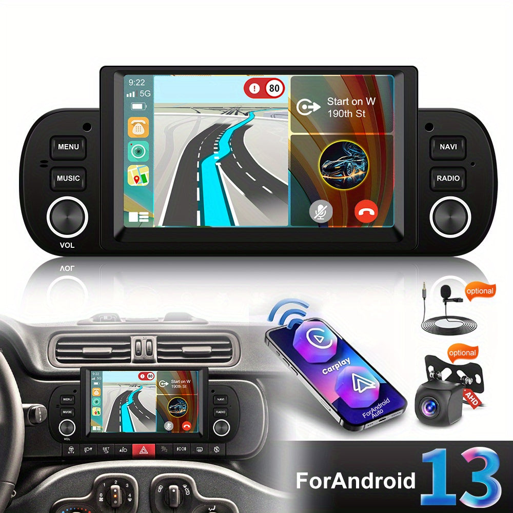 Autoradio Fiat Panda – Multimedia Speler – Navigatiesysteem – Touchscreen Radio – Android Autoradio – 6,2 Inch HD Display – Draadloos CarPlay & Android Auto – Inclusief AHD Camera en Microfoon