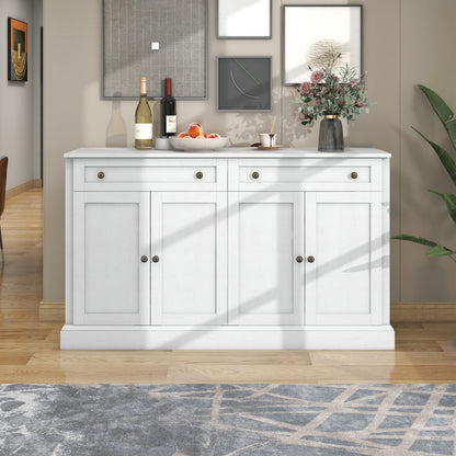 Buffetkast – Dressoir – Sideboard – Opbergkast – Kast – Antiek Wit – Spaanplaat – 150 x 40 x 86 cm – 4 Deuren en 2 Lades