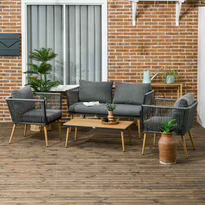 Tuinmeubelset – Tuinbank – Tuinstoel – Loungeset – Buitenmeubel – Grijs – Comfortabele Kussens – Weerbestendig Vlechtwerk