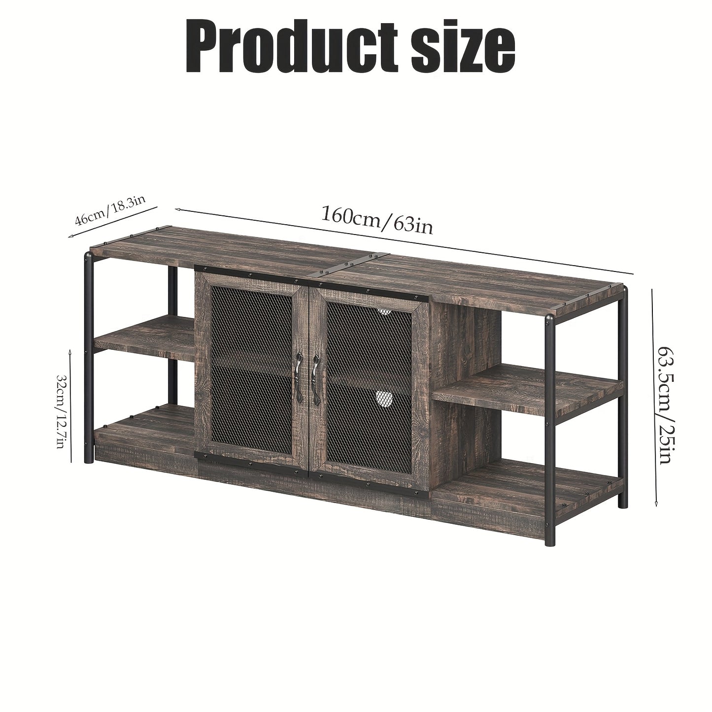 Heavy-Duty TV Stand for 65+ Inch TVs - Farmhouse Industrial Media Console with Storage Cabinet, Mesh Doors - Rustic Oak Entertainment Center - Sturdy Hardwood Construction - Living Room Furniture for Modern, Farmhouse, Apartm