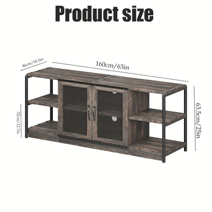 Heavy-Duty TV Stand for 65+ Inch TVs - Farmhouse Industrial Media Console with Storage Cabinet, Mesh Doors - Rustic Oak Entertainment Center - Sturdy Hardwood Construction - Living Room Furniture for Modern, Farmhouse, Apartm
