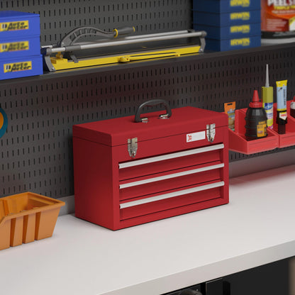 Gereedschapskist – Gereedschapskoffer – Toolbox – Werkplaatskist – Opbergkoffer – Robuust Koudgewalst Staal – 3 Lades Met Slot 51x22x32 cm Rood