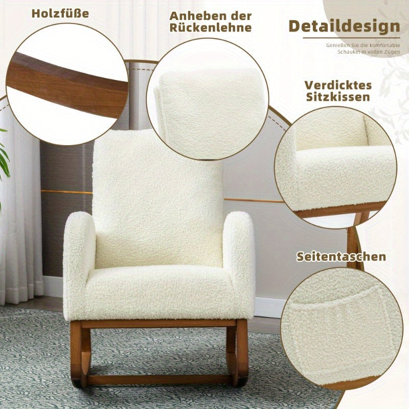 Schommelstoel – Schommelstoel Hooghout – Relaxstoel – Wiegstoel – Lounge Stoel – Metaal Frame – Pluche Bekleding – Ergonomische Rugleuning – Eenvoudige Montage – Geen Stroom Nodig