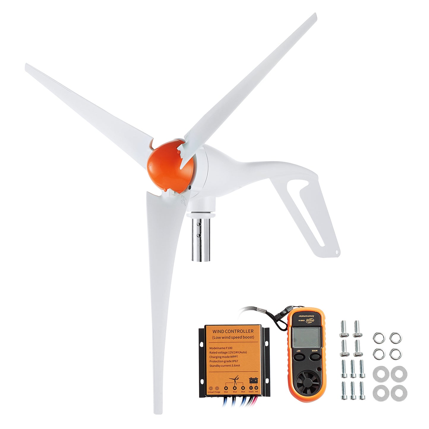 500W Windturbine Generator – Windmolen – Windenergie Generator – Windkracht Turbine – Windkracht Generator – MPPT Controller – 47 Inch Glasvezel Bladen – Wit