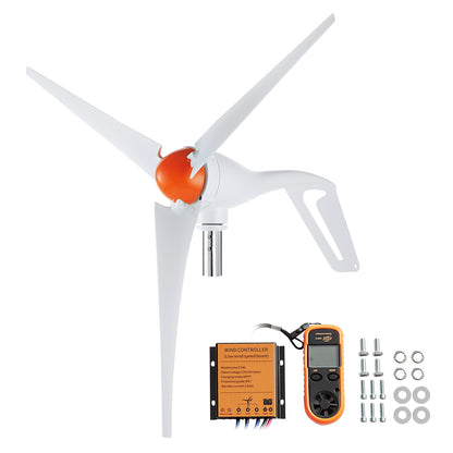 500W Windturbine Generator – Windmolen – Windenergie Generator – Windkracht Turbine – Windkracht Generator – MPPT Controller – 47 Inch Glasvezel Bladen – Wit