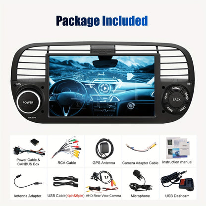 ESSGOO 4G+64G Auto Radio Android 14 Car Stereo Multimedia Player 2 DIN 7 inch/17.78cm HD Screen For Fiat 500 2007-2015 With Wireless Carplayer, Android Auto, WiFi FM RDS USB SWC CANBUS (AHD Camera&Microphone&DVR for optional)