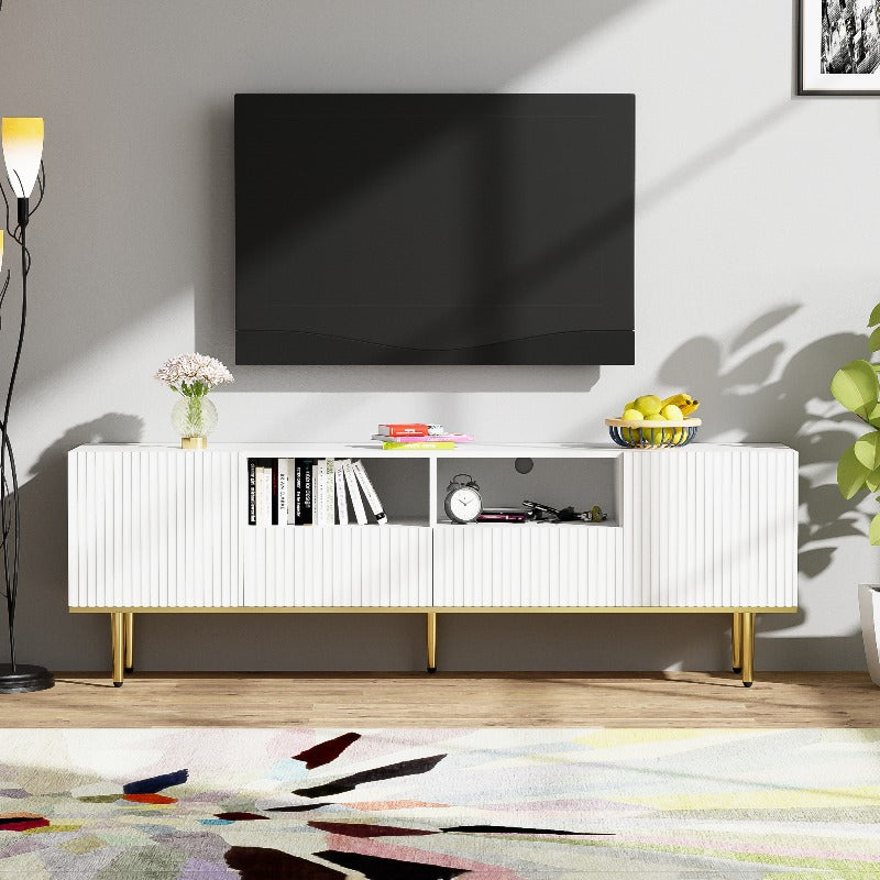 Tv Meubel – Tv Kast – Media Console – Entertainment Center – Meuble Tv Avec Rangement – Metaal Met Gouden Accenten – Duurzaam En Compact Design
