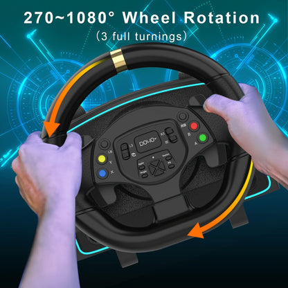 Racing Stuurwiel – Gaming Stuur – Racestuur – Simulator Stuur – Zwart – 1080 Graden Rotatie – Instelbare Stuurhoek 270°-1080°
