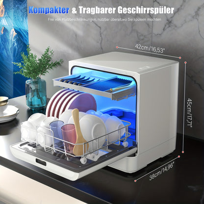Draagbare Aanrechtvaatwasser – Mini Vaatwasser – Compacte Afwasmachine – Tafelmodel Vaatwasser – Mobiele Vaatwasser – 5-in-1 Wasprogramma’s – Zelfaanzuigend Water Systeem