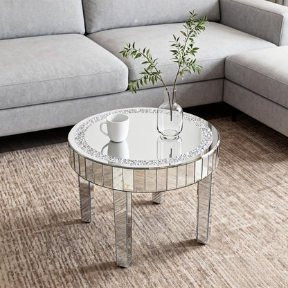 Bijzettafel – Salontafel – Nachtkastje – Tafeltje – Bijzettafeltje – 60x60x50 cm – Spiegelend Glas – Hardhouten Onderstel