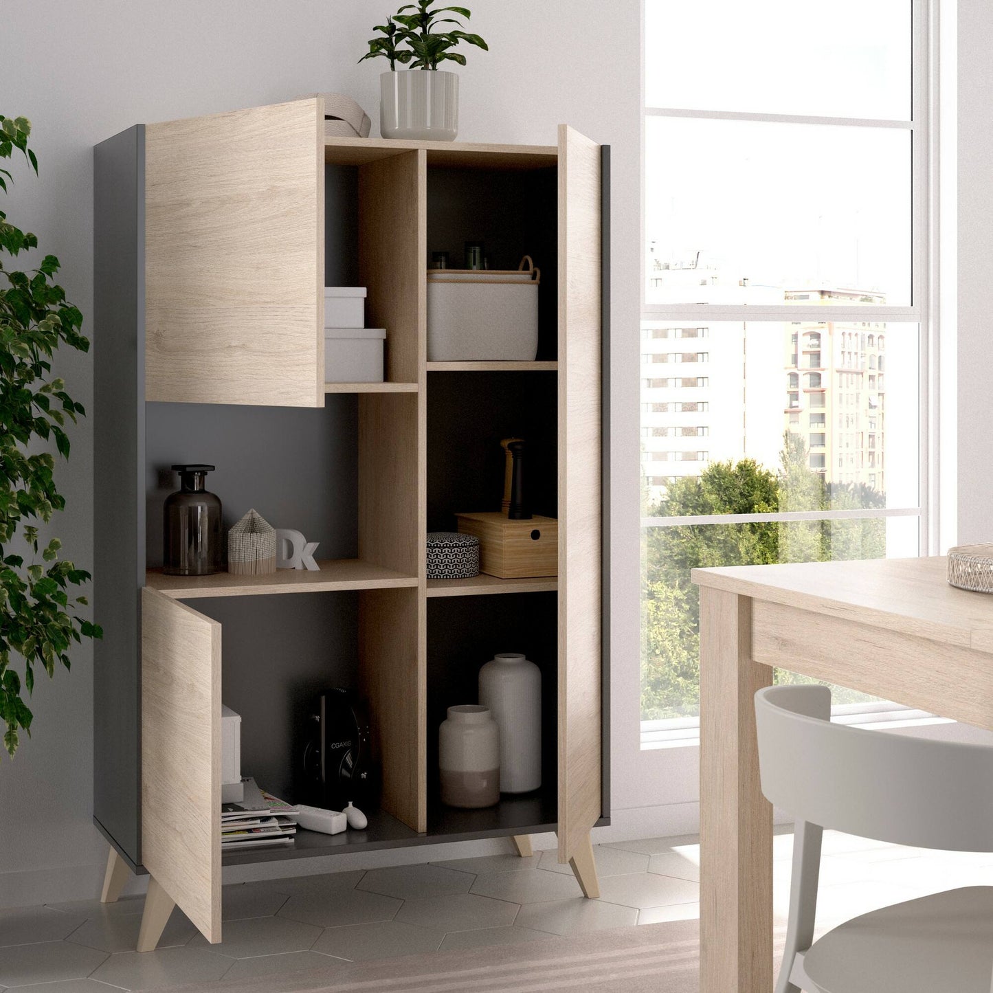 Crono Credenza, High Living Room Buffet, Modern 3-Door Sa Sideboard, 81X43H135 Cm, Available in 3 Colors