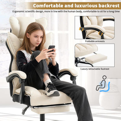Gamingstoel – Gamestoel – Gaming Chair – Game Stoel – Bureaustoel – Ergonomisch – Verstelbare Hoogte – PU Leder – Zachte Schuimvulling – Stevige Rugleuning – 5-Wiel Basis – Geschikt Voor Volwassenen En Tieners – Geschikt Voor Tapijt