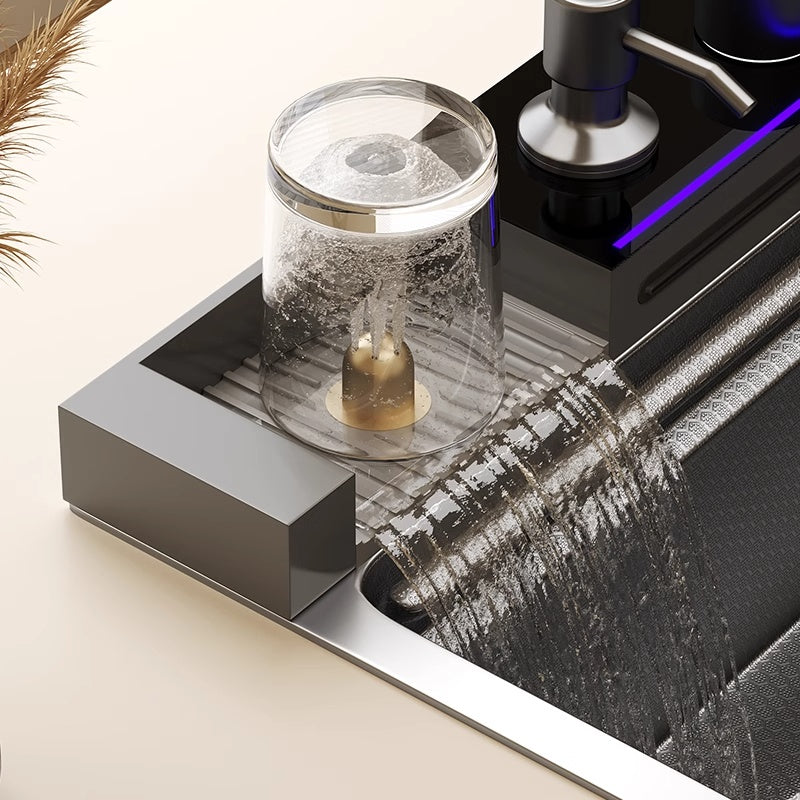Large Freestanding Restaurant Sink with Rain Shower & Waterfall Faucet - Single-Basin Heavy-Duty 201 Stainless, Easy Install Outdoor/ Sink Suitable for Bars, Kitchens, Restaurants (74.93×44.96 cm)