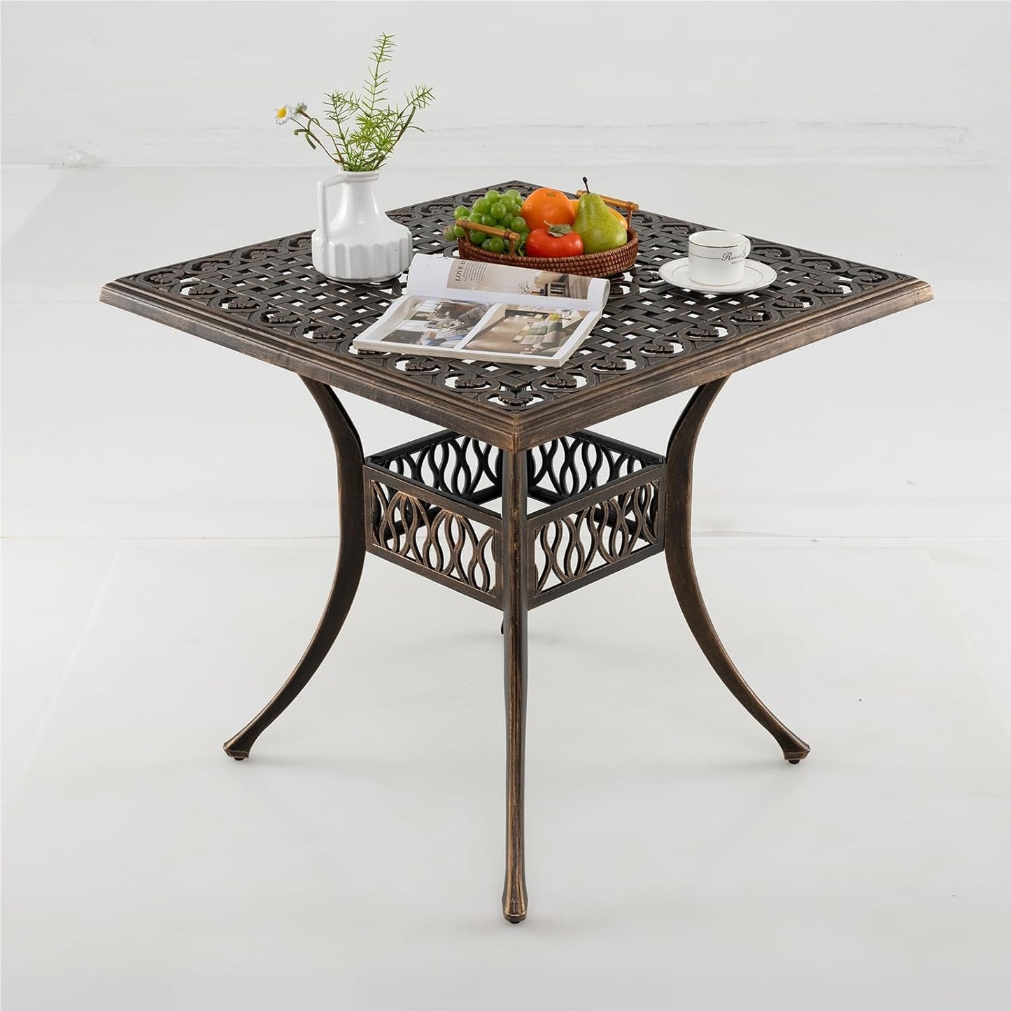 Tuinset Tafel – Tuinmeubel – Balkonset – Eettafel – Bistrotafel – Weerbestendig Aluminium – Parasolgat 80x80 cm
