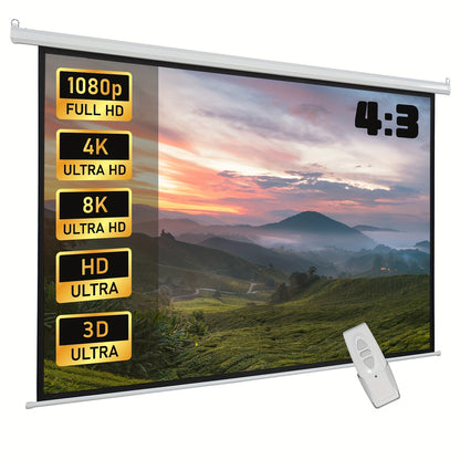 Black Friday /Deals Fully Automatic Lifting Cinema Screen White Plastic Material European Standard Universal Power Plug And Odorless Automatic Lifting And Retracting VDE Electrical Certification 213.36 cm 4:3 Standard Screen