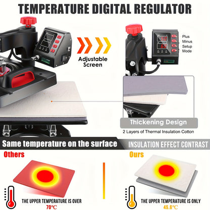Hittepers – Transferpers – Sublimatiepers – Warmtepers – 8-in-1 Multifunctioneel – 360° Draaibare Arm – Digitale Temperatuur & Timer – 30x38 cm Persvlak
