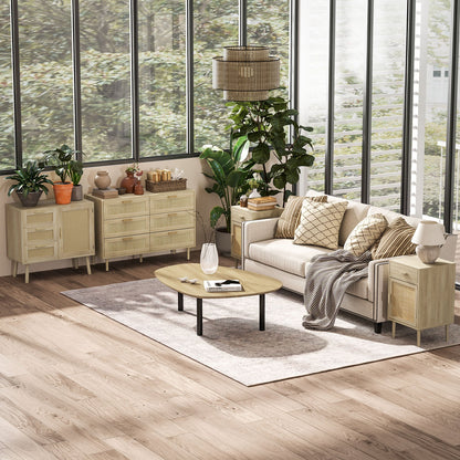 Opbergkast – Ladekast – Commode – Kast – Dressoir – 6 Lades – Rotan Geweven Front – Licht Hout – Compact Formaat – Stevige Constructie