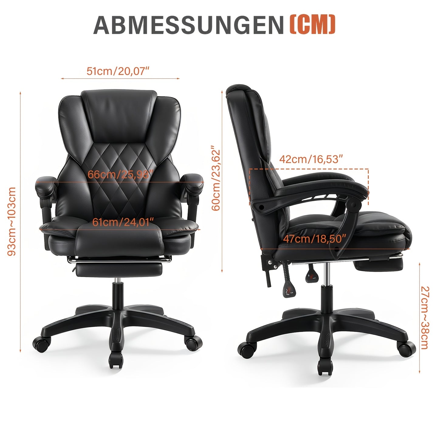 Bureaustoel – Bureaustoel Met Voetensteun – Kantoorstoel – Werkstoel – Draaistoel – Ergonomisch Ontwerp – Verstelbare Rugleuning en Memory Foam Zitting – Zwart